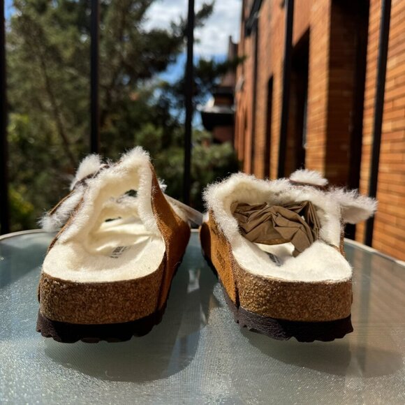 New Birkenstock Arizona Shearling Sandals in Suede Mink Brown US 8 / EUR 39 - Picture 8 of 12